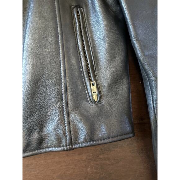 Vintage Womens Black Leather Moto Jacket Fur Lined Biker 12 Vtg Zip Liner - Picture 13 of 16